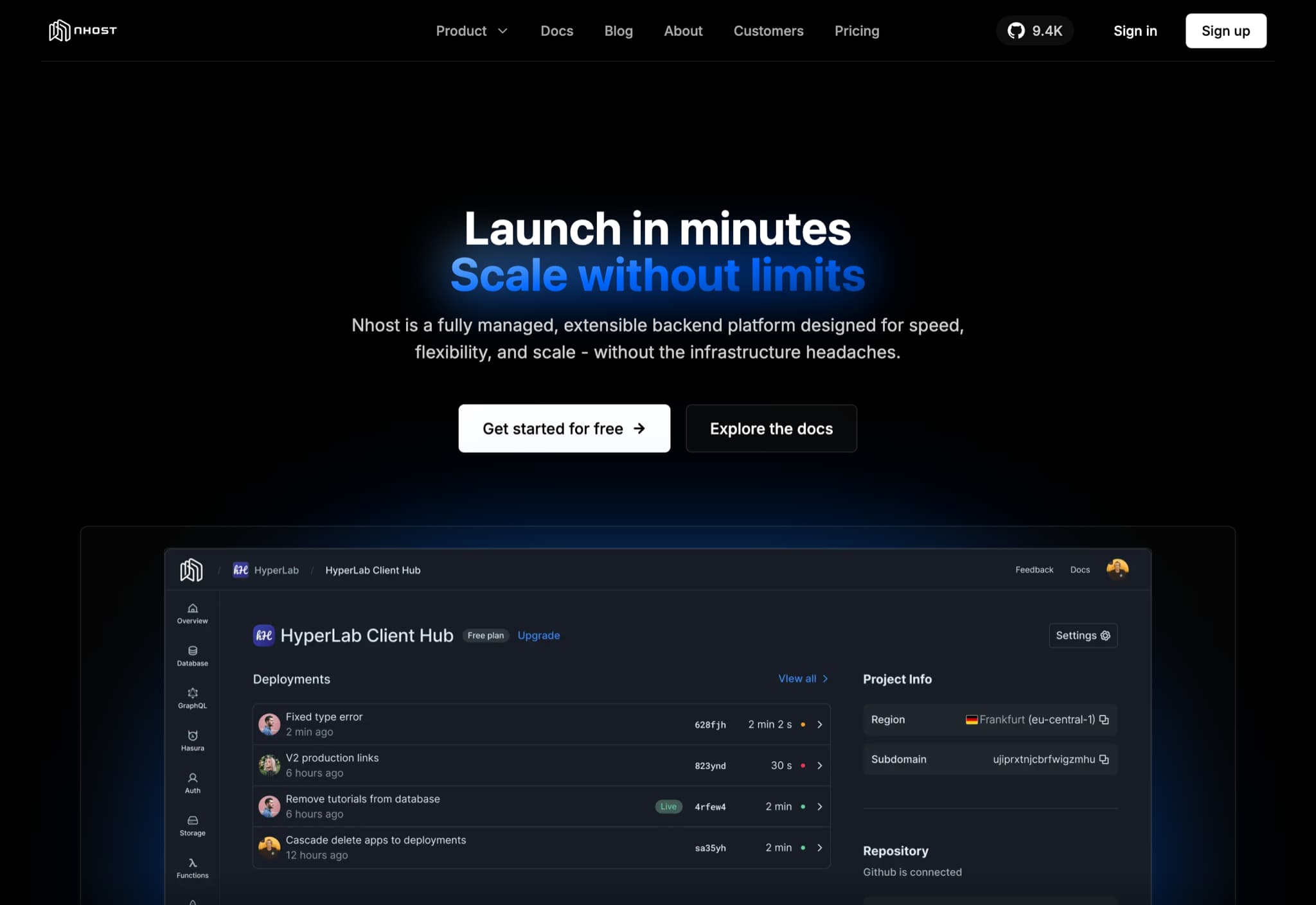 Nhost landing page screenshot